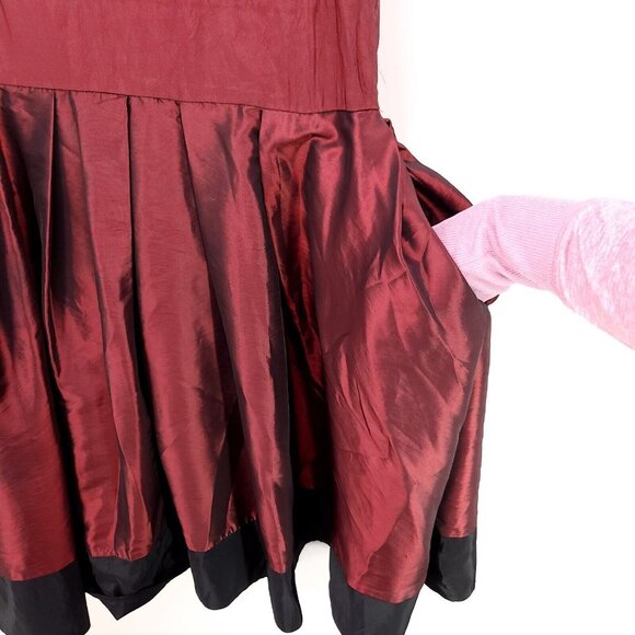 SL Fashions Party Dress Size 12 Pleated Pockets Red Black Sleeveless Open Back - Picture 9 of 13